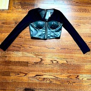 Privy Sheer & Vegan Leather Top Sz. L